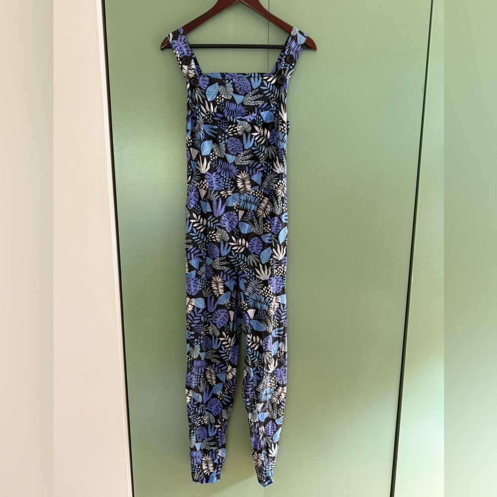 Nooworks Blue and Black Jumpsuit/ overall with Plant Print Small
